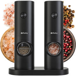 Ruhhy Set de 2 râșnițe electrice pentru sare și piper Ruhhy - Mecanism ceramic, iluminare LED, negru (25558) Solnita condimente