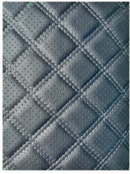  Material imitatie piele pentru tapiterie, romb perforat negru cu cusatura gri (Y02NG) (070621-43)
