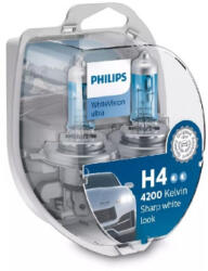  Set 2 becuri auto Philips H4 WhiteVision Ultra 12V 55W + T10 bonus (050923-8)