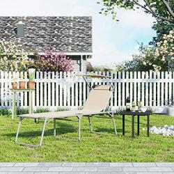 SONGMICS Napozóágy, nagyméretű fekvő napozószék, 65 x 200 x 48 cm, terhelhetőség 150 kg, bézs (GCB26BE) - pepita