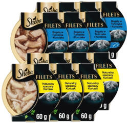 Sheba SHEBA Filets nedves macskaeledel csirkével mártásban, 6x60 g + SHEBA Filets nedves macskaeledel tonhallal mártásban, 6x60 g