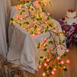 100pa Lámpa Kúszó Ágak Kamélia Őszibarack rózsaszín virágok 150cm Távirányító Akasztók (659211558017)