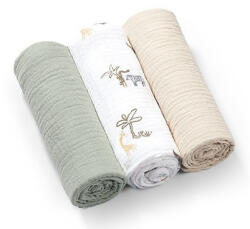 BabyOno Extra puha textil pelenka 3 db gyűrt muszlin - zöld