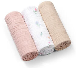 BabyOno Extra puha textil pelenka 3 db gyűrt muszlin - puderrózsaszín