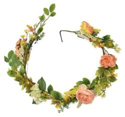  Selyemvirág girland peoniával, hortenziával 150cm zöld, narancs (JS58136)