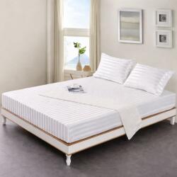 DeLuxe Pucioasa Cearceaf pat cu elastic 180x200cm din damasc hotelier dunga 3 cm, alb