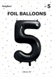 PartyDeco Héliumos fólia lufi levegő 5-ös szám fekete 86 cm