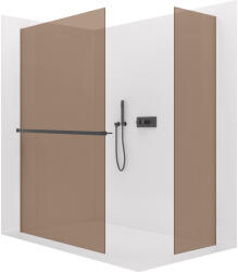 Cerano - Walk-in Crystal TL/P zuhanykabin - 8 mm - merevítő nélküli rendszer + törölközőtartó polc/törölközőtartó - matt fekete, bronz üveg -… - cerano - 364 145 Ft
