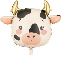  Tehén fólia lufi, 57x47 cm, krém-fekete-rózsaszín mix (FB377)