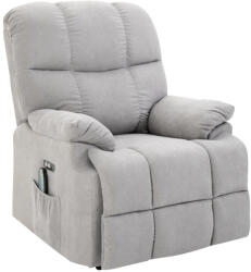  HOMCOM Dönthető masszázsfotel emelési segítséggel, USB porttal, bársony, szürke