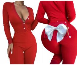  Női pizsama, piros, poliészter, nyitható fedéllel és ajándék masnival, S INTL (itimport_5906952940973)