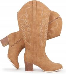 Butosklep Chicblooms női cowboy csizma hímzés széles vádli térdig érő western 38-as (D8181 D.KHAKI)