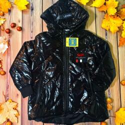  Kiárusítás Fekete fiú őszi kabát kapucnival fényes Mb méret 110