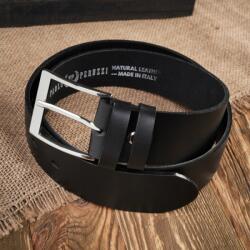 Paolo Peruzzi Öv férfi bőr fekete 130 cm széles, ezüst Paolo Peruzzi csattal (PG-05)