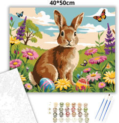  Derűs nyuszi a réten - számfestő készlet - 40×50 cm (Keretre feszítve)