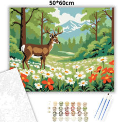  Szarvas a virágtengeren - számfestő készlet - 50×60 cm (Keretre feszítve)