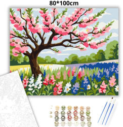  Virágzó cseresznyefa - számfestő készlet - 80×100 cm (Keret nélkül)