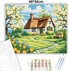  Nádtetős házikó - számfestő készlet - 40×50 cm (Keretre feszítve)