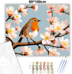  Tavaszi vörösbegy - számfestő készlet - 80×100 cm (Keretre feszítve)