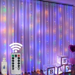  200 led Завеса с дистанционно 8 режима usb захранване 2 х 3 м. , многоцветна