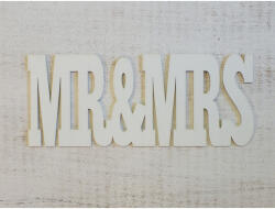  Fa "Mr & Mrs" felirat fehér 25cm - koszorúhoz és asztaldíszhez