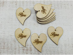  Natúr fa - Szív "Papa" felirattal 10db/csomag - feliratként és tábladíszként