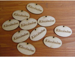  Natúr fa - "Köszönöm" gravírozott ovál tábla 2, 5x4cm 10db/csomag - feliratként és tábladíszként