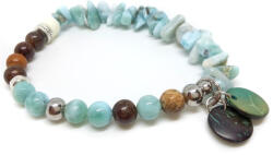  Életünk irányításában támogató, tetterőt és problémamegoldó képességet növelő - larimar, bronzit, tájképjáspis ásvány karkötő