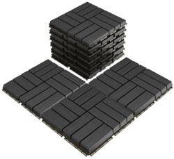  11 darabos Teno® teraszlap készlet, fa mozaik, tartós, egymásba illeszthető, PVC, 30 x 30 cm, sötétszürke színű