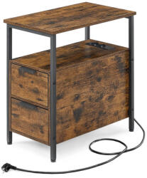 VASAGLE LET325B01 oldalsó asztal beépített elosztóval 2 fiókkal vintage barna (LET325B01V1)