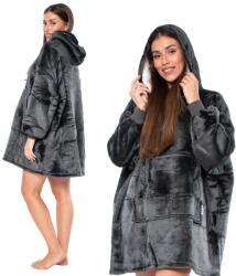  Fekete oversize kapucnis takaró pulcsi felnőtteknek - 2 az 1-ben extra meleg és puha sherpa béléses túlméretezett pulóver kenguru zsebbel, uniszex bebújós takaró otthoni pihenéshez, OEKO-TEX tanúsítvá