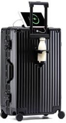  Kézi gurulós utazótáska repülőgép kabinba, Dasbo®, alumínium betétekkel, pohártartóval és USB töltőporttal, TSA kombinációs zár, 360°-ban forgó kerekek, teleszkópos fogantyú, 54x36x24 cm, fek