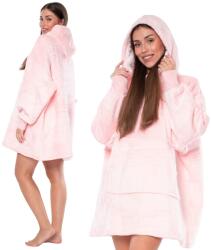  Rózsaszín oversize kapucnis takaró pulcsi - extra vastag sherpa bélésű meleg pulóver felnőtteknek és tiniknek, puha flanel anyagból, kenguru zsebbel, OEKO-TEX tanúsítvánnyal, ideális otthoni pihenéshe