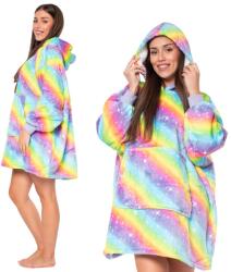  Szivárványos oversize takarópulcsi kapucnival - extra meleg, vastag sherpa béléses 2az1-ben pulcsitakaró kenguruzsebbel, puha flanel anyagból, univerzális méretben felnőtteknek és tinédzsereknek ottho