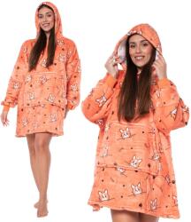  Narancssárga kutyás mintás meleg takarópulcsi felnőtteknek - oversize kapucnis pulóver vastag sherpa béléssel, puha flanel anyagból, kenguruzsebbel, OEKO-TEX tanúsítvánnyal, ideális otthoni pihenéshez