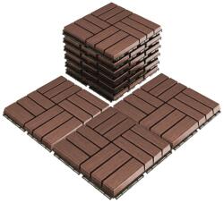  11 darabos Teno® teraszlap készlet, fa mozaik, tartós, egymásba illeszthető, PVC, 30 x 30 cm, vörösesbarna színű