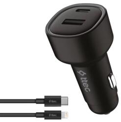 Ttec Încărcător auto ttec - SmartCharger Duo PD, USB-C/USB-A, 48W, negru (8694470826523)