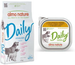 Almo Nature Daily 12kg Almo Nature Daily All Breeds sertés & rizs száraz kutyatáp+6x400g Almo Nature Daily csirke, sonka & sajt nedves kutyatáp -40% kedvezmény