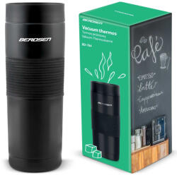 Berdsen Termosz, Berdsen BD-784, 590 ml, fekete, rozsdamentes acél, duplafalú, szívószálas, meleg és hideg italokhoz, 12 órás hőmegtartás (TE378400)
