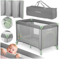 Ricokids Utazó gyerekágy, Ricokids RK-240, szürke-menta, 125 x 65 cm, magasság: 78 cm, levehető oldalsó bejárat, 2 fékezhető kerék, összecsukható, matraccal, teherbírás: 15 kg (TE724010)