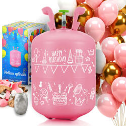 Ricokids Hélium 30 db lufi felfújásához, Ricokids, rózsaszín, 0, 2 m3 héliumtartály, 30 db vegyes színű lufival, 40 m szalag, egyszer használatos palack, hordozható, nyomáscsökkentővel (TE799001)