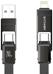 BlitzWolf BW-HDC7 4 az 1-ben USB-C+USB+Lightning kábel, 240W, 1.2m (fekete) (BW-HDC7) - boxon
