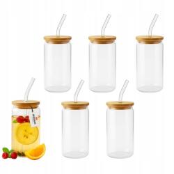 Premium Pohár szett szívószállal és fa fedéllel 550ml befőttes üvegek 6 db