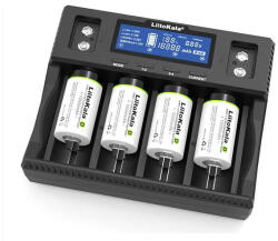 LiitoKala Lii-D4XL extra széles négycsatornás 18650 21700 26650 32700 LCD Lithium-Ion Li-Ion és 9V akkumulátor töltő (LiiD4XL)
