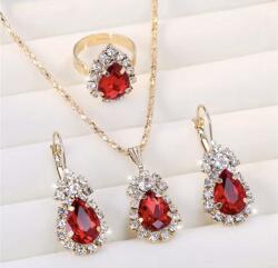  Ékszer Szett Piros Kristályok strasszok fülbevaló nyaklánc Doboz (KB75)