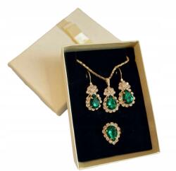  Ékszerszett Zöld Kristályokkal cirkónia fülbevaló nyaklánc gyűrű (KB41)