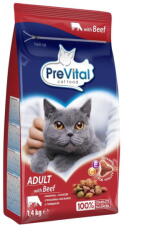 PreVital eledel granulátum felnőtt macskák számára marhahússal, 4×1, 4 kg