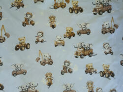  Pamutvászon textil - 160 cm világiskék édes állatok járműveken mintás