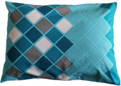  Pamut Félpárna huzat - 70x50 cm méretben türkiz négyzet mintás