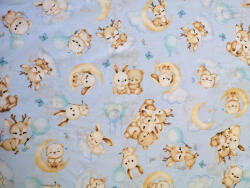  Pamutvászon textil - 160 cm világoskék cuki állatkölyök mintás